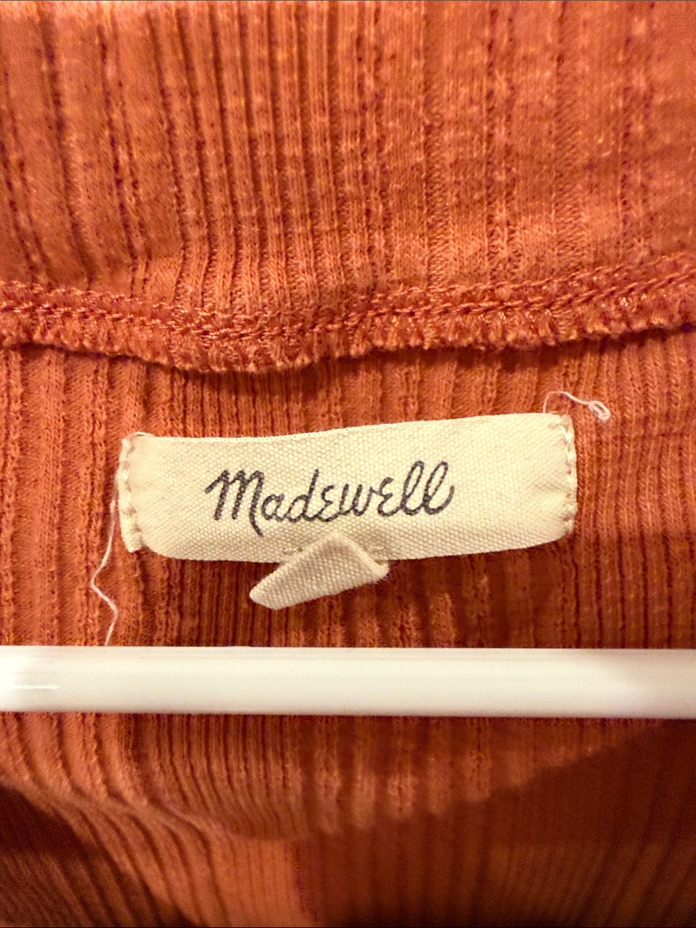 Madewell Rust Orange Ribbed Button-Front Top - Picture 3 of 7